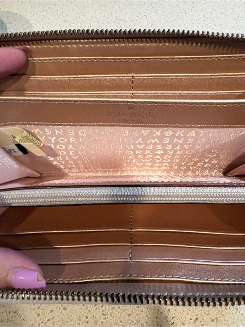 kate spade Metallic Gold Pebble Leather Zip Wallet Like new!